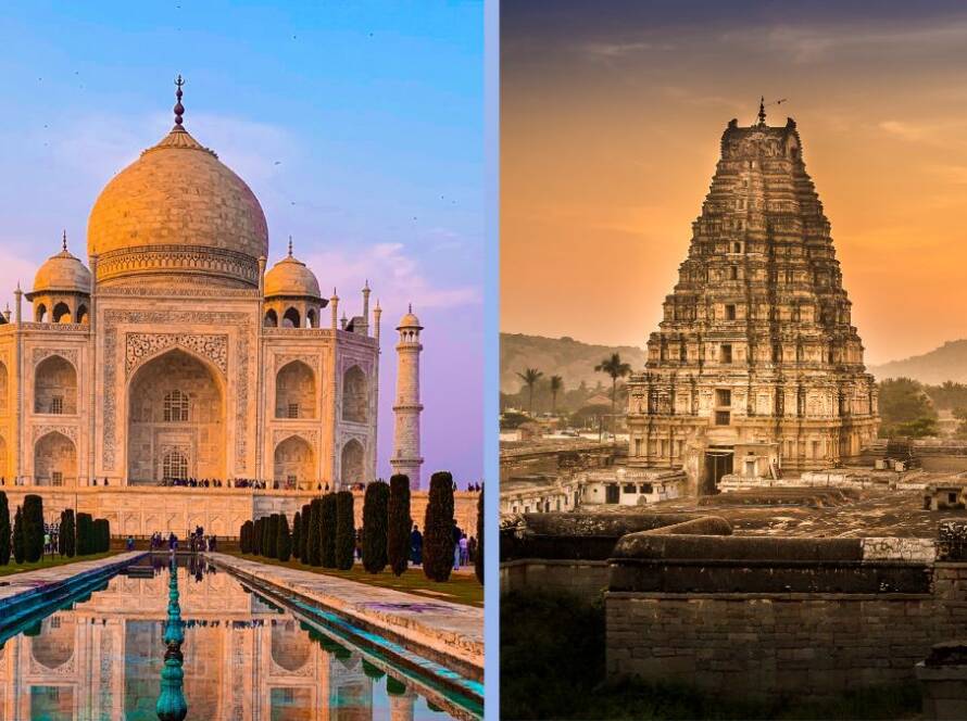heritage places of India cover image featuring Taj Mahal & Hampi